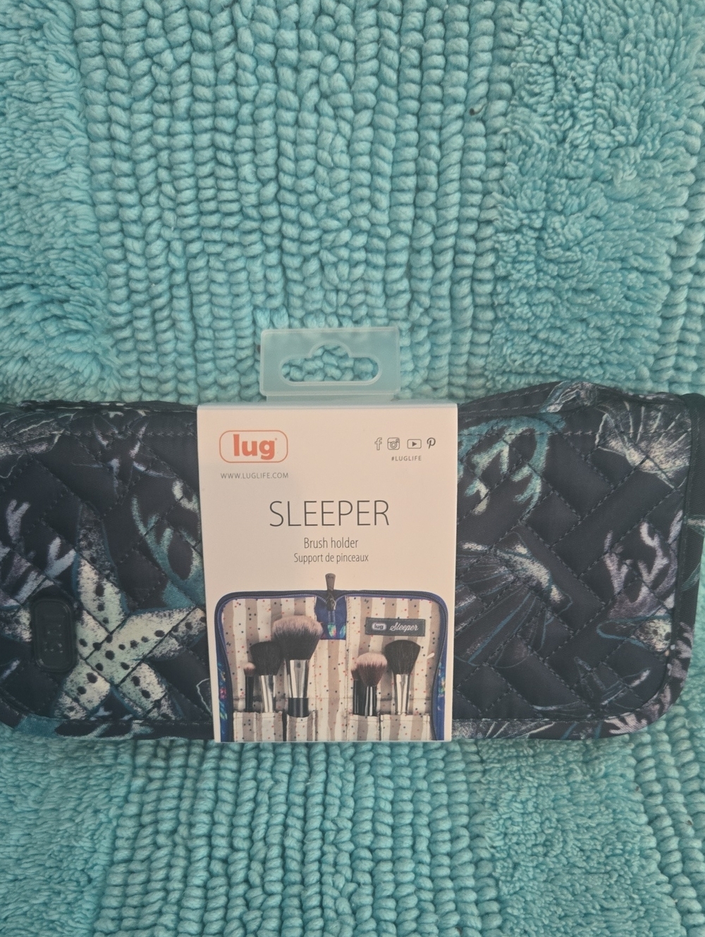 Lug Sleeper Brush Holder - Teal and Navy Pattern